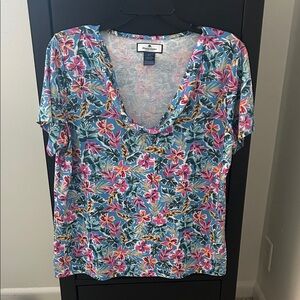 Tropical Scoop Neck Short Sleeve Tee Top